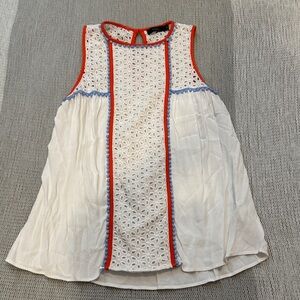 THML White Eyelet Tank Top with Red & Blue Trim